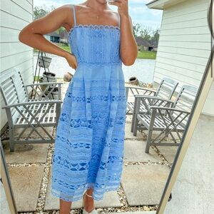 Blue lace midi dress